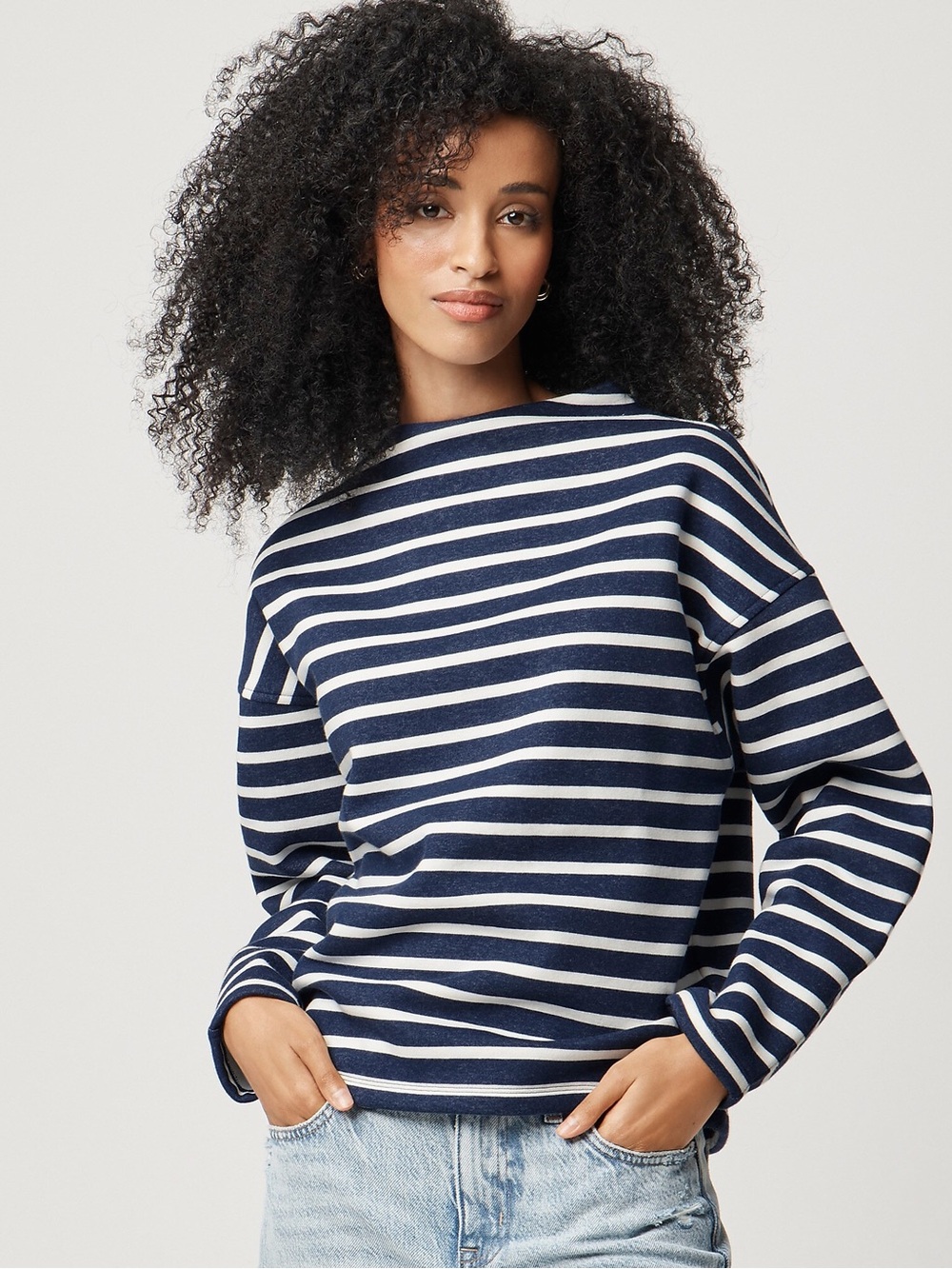 NWT J.Crew Factory Striped Fleece Mockneck Sweatshirt